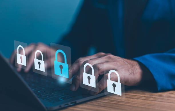 istock Cybersecurity and privacy concepts to protect data. Lock icon and internet network security technology. Businessman protecting personal data on smartphone, virtual screen interfaces. cyber security. 1879832197