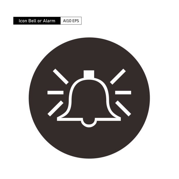 silhouette einer glocke oder eines alarms in schwarzem kreis - service bell flash stock-grafiken, -clipart, -cartoons und -symbole