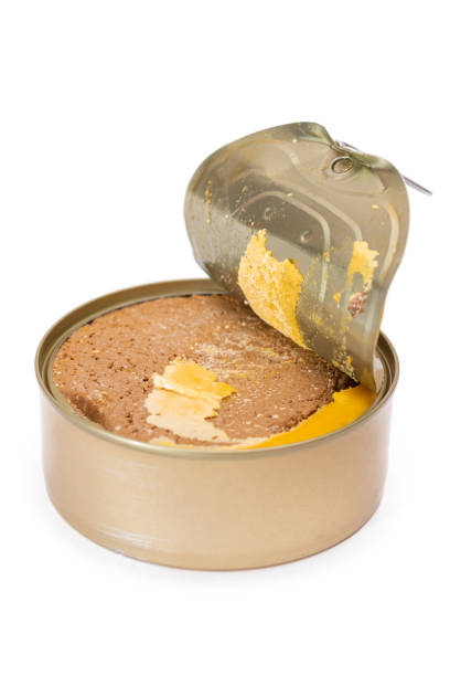 istock Opened Tin Can with Chicken Liver Pate Isolated on White Background 1879900076