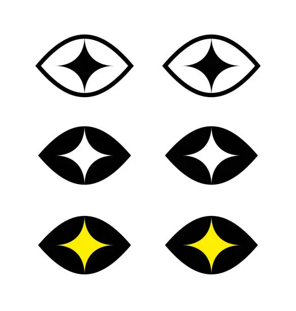 Vector illustration of Set of eye icons. Eye of a cat, reptile, dragon or tiger.