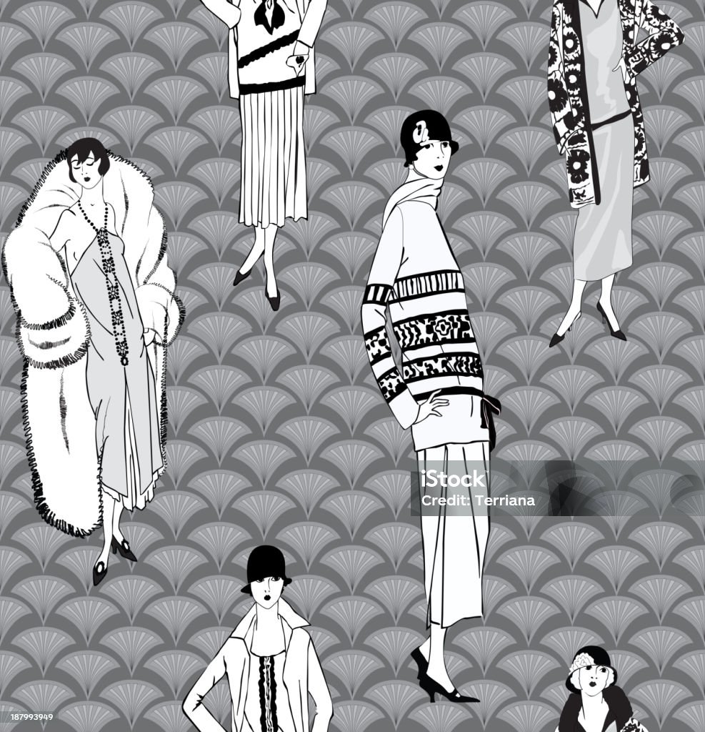 Ретро женщина мода Бесшовные фон - Векторная графика 1920-1929 роялти-фри