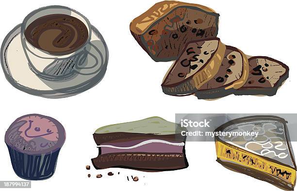 Tasse Kaffee Mit Verschiedenen Kuchen Stock Vektor Art und mehr Bilder von Cupcake - Cupcake, Garkochen, Illustration