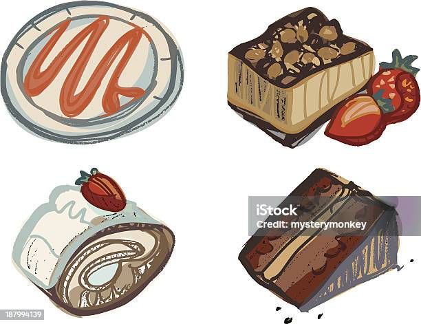 Cioccolato E Fragole Torta Di Fette Con Piastra - Immagini vettoriali stock e altre immagini di Briciola - Briciola, Cucinare, Dolce