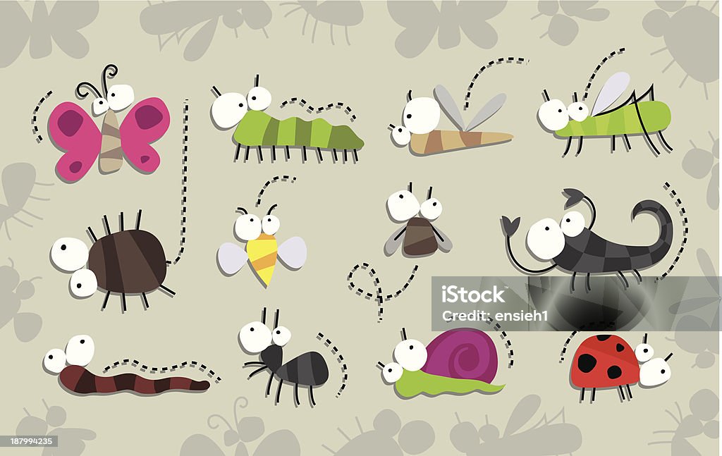 Insects collection Vector illustration of cute insects collection, Isolated on gray background, Funny Cartoon characters Cute stock vector