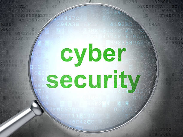 istock Magnifying optical glass with words cyber security on digital ba 187994558