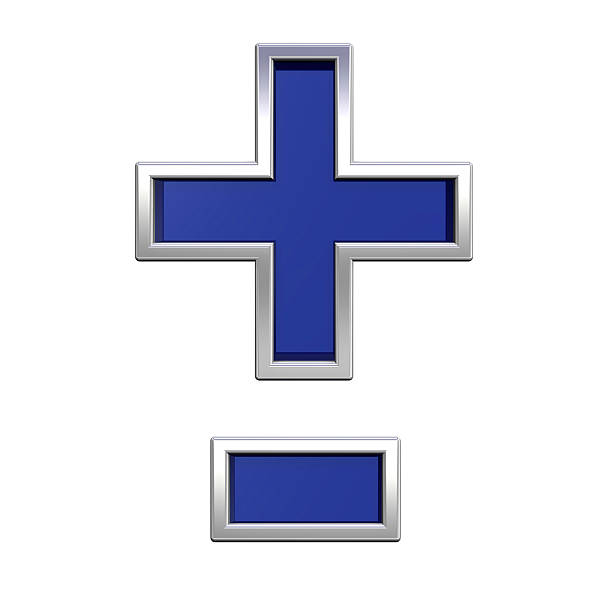 istock Hyphen, minus, plus marks from blue glass with chrome alphabet 187999413