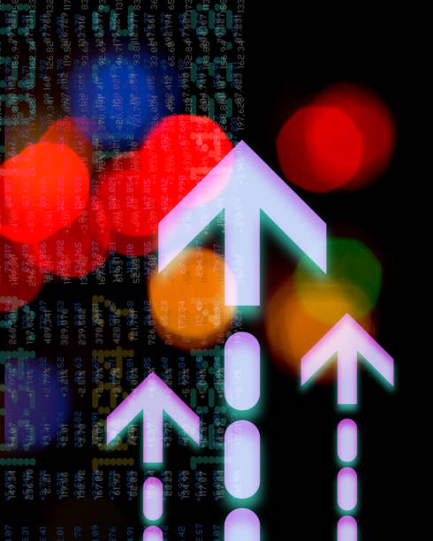 istock Fintech. Finance. Arrow Symbols and Trading Screen Data over Colourful Blurred Abstract Lights. Dark Background. 1880003584