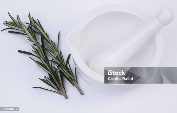 Mortar Pestle And Rosemary Stock Photo - Download Image Now - Blender, Bowl, Ceramics