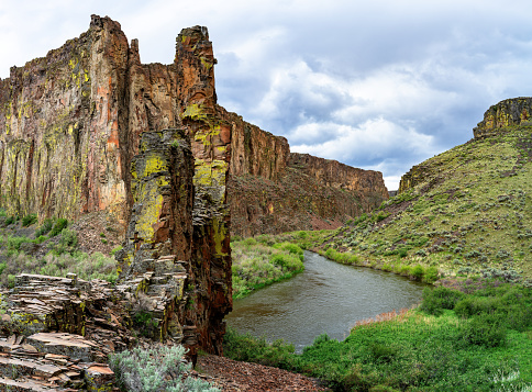 Deep Owyhee Canyon River winds in the spring time of year