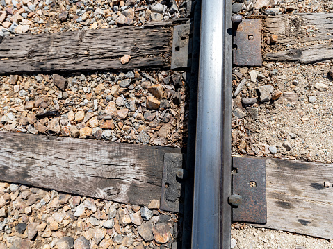 Steal railroad track and ties made of wood