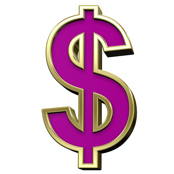 istock Dollar sign from violet with gold shiny frame alphabet set 188007617