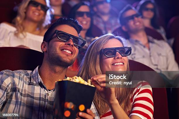 Happy Couple In 3d Movie Stock Photo - Download Image Now - Movie Theater, Movie, People