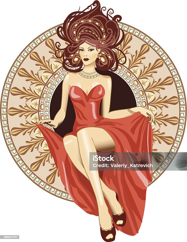 Mulher de estilo de Art Nouveau ornamental sentado no círculo. - Royalty-free Mulheres arte vetorial