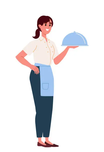 Vector illustration of Woman in waiter profession vector