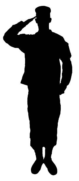istock Saluting army soldier's  silhouette isolated on white 188008443