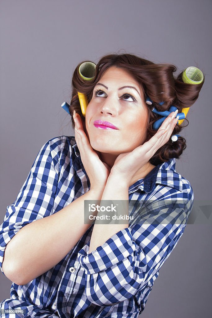 attractive girl with curlers portrait of attractive girl with curlers Adult Stock Photo