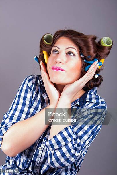 Attractive Girl With Curlers Stock Photo - Download Image Now - Adult, Adults Only, Beautiful People