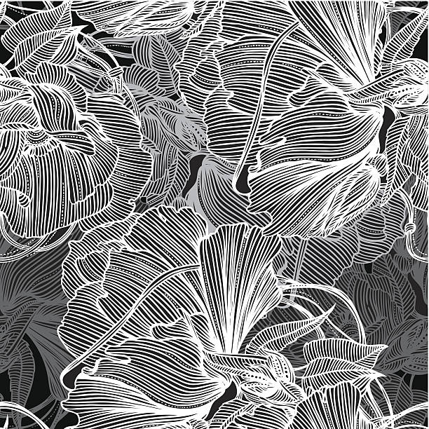 seamless vector pattern of monochrome fantastic flowers vector art illustration
