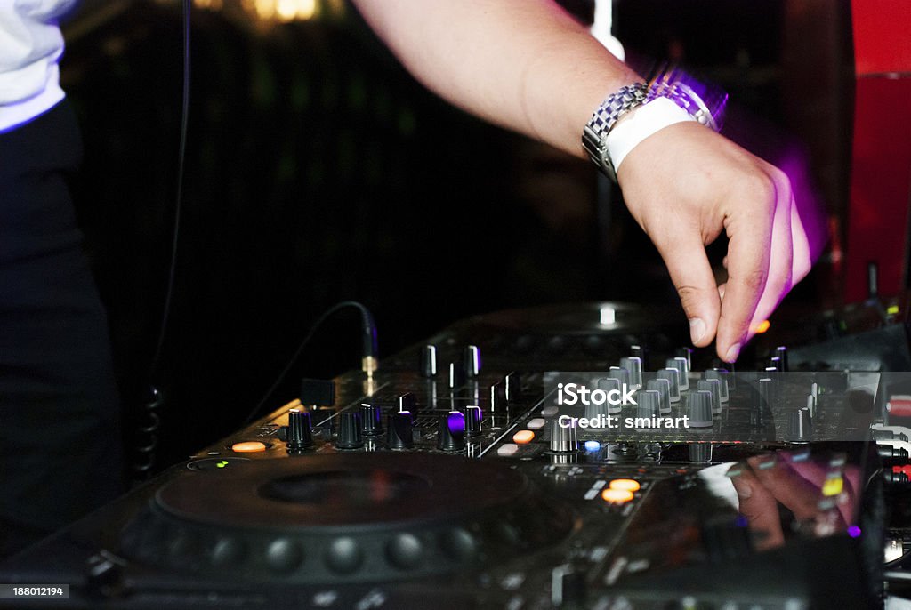DJ decks hands on the DJ decks Circle Stock Photo