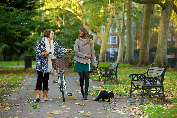 istock Two female friends in conversation together walking through a park. 188012400