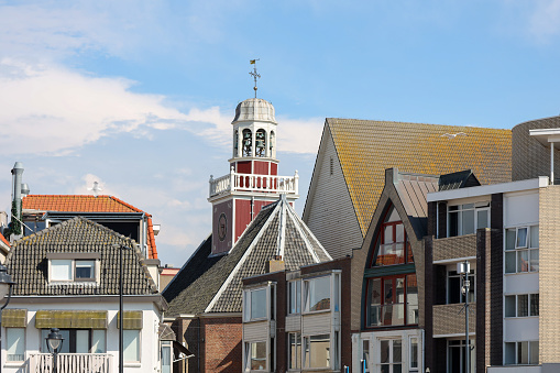 Red church on the coastal centrum of Noordwijk in the Netherlands