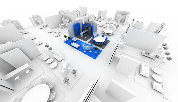 Model of a work space showing in blue particular work space stock photo