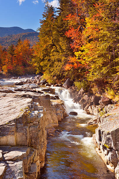 istock River through fall foliage, Rocky Gorge, Swift River, NH, USA 188014738