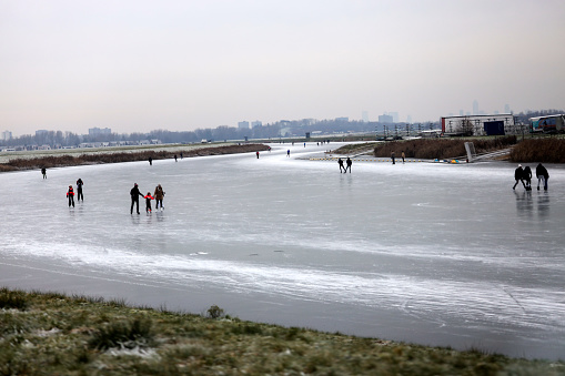 Ice skating on the Rotte and Hennipgaarde in Zevenhuizen in the Netherlands