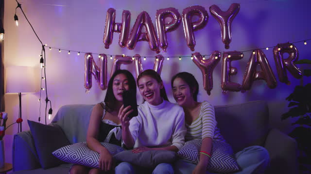 Asian teenage girl group enjoy to celebrate New Year's party together