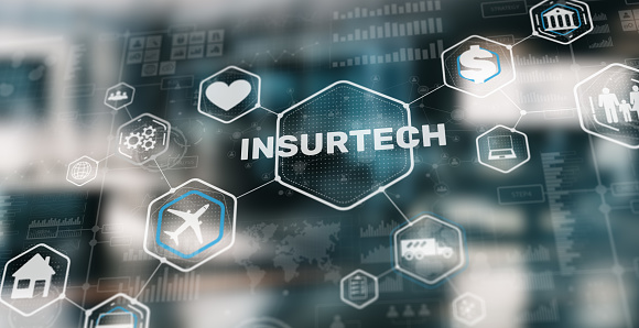 Insurtech Insurance technology. Health family car money travel Insurtech concept.