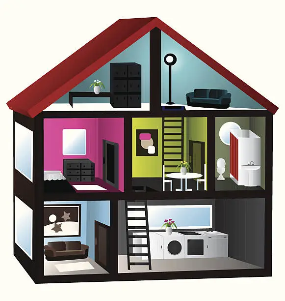 Vector illustration of 3d house cut