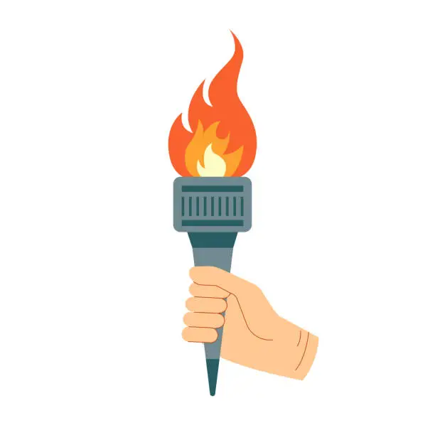 Vector illustration of Burning torche with flame in hand