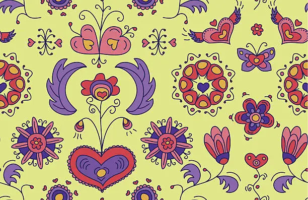 Vector illustration of Heart Flower seamless pattern