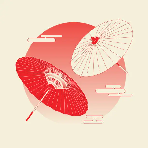 Vector illustration of japanese paper umbrella. Japanese traditional umbrella illustration in Japanese style.