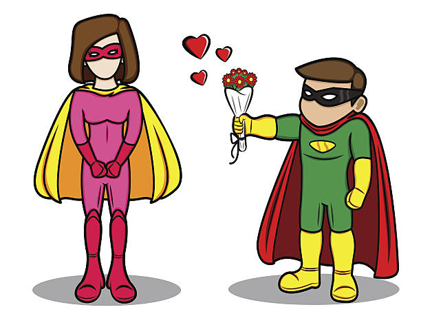 illustrazioni stock, clip art, cartoni animati e icone di tendenza di piccolo eroe in amore - mask superhero heroes men