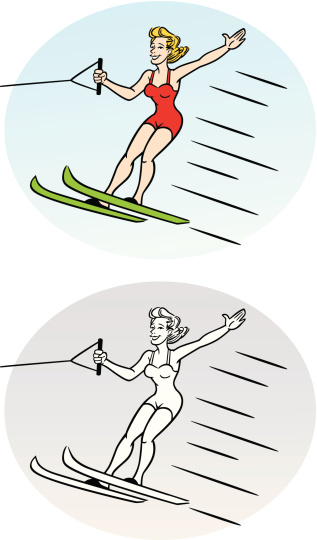 Great illustration of a woman on water skis. Perfect for a summer or holiday illustration. EPS and JPEG files included. Be sure to view my other illustrations, thanks!