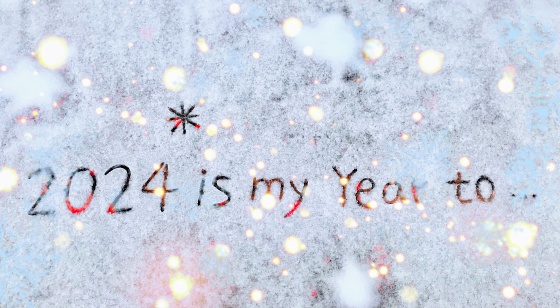 happy new year 2024 handwriting on fresh snow background with abstract concepts of love and bright future