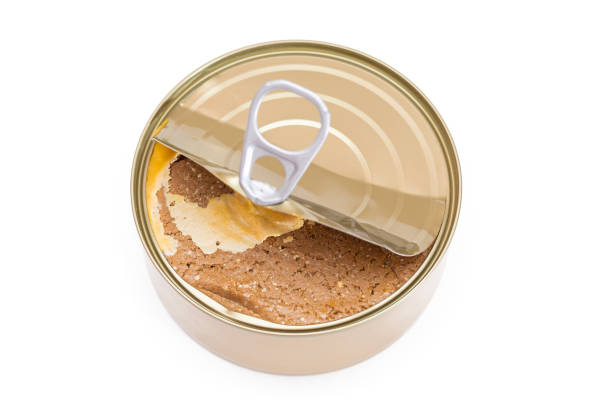 istock Opened Tin Can with Chicken Liver Pate Isolated on White Background 1880366944