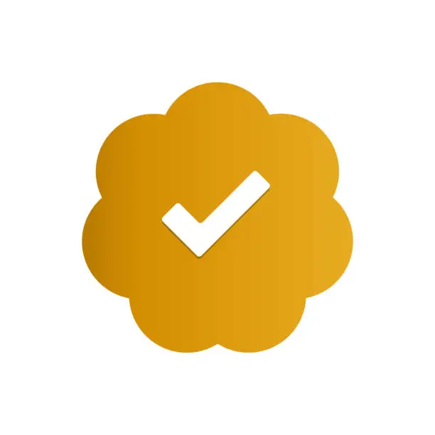 Vector illustration of Vector Social Media Golden Verification Checkmark. Gold Profile Label.