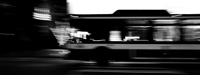 Monochrom camera photography. Toronto public transportation in blurred motion.