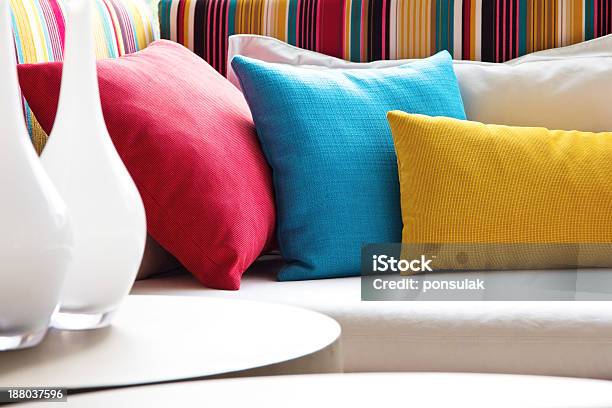 Colorful Cushions Stock Photo - Download Image Now - Cushion, Multi Colored, Pillow