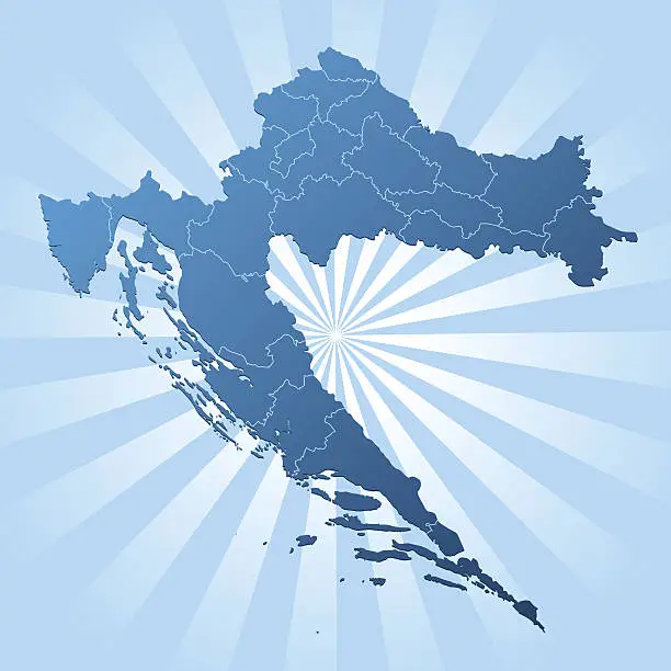 Vector illustration of Croatia map blue rays