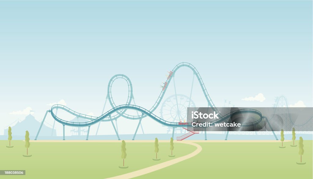 Rollercoaster Theme Park A detailed illustration of a  roller coaster in a theme park. This is a fully editable EPS 10 vector illustration with CMYK color space and global swatches for easy color changes. Rollercoaster stock vector