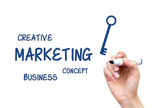 istock Hand writing Marketing content with blue marker on virtual board 188040159