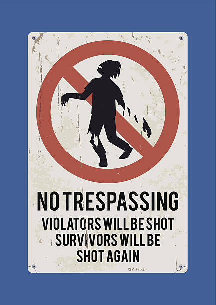 ilustraciones, imágenes clip art, dibujos animados e iconos de stock de no tresspasing señal: zombi - firing squad