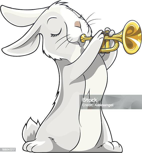 Lebre Jogar Trompete - Arte vetorial de stock e mais imagens de Animal - Animal, Brincar, Música