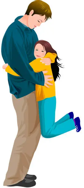 Vector illustration of Portrait of girl hugging father