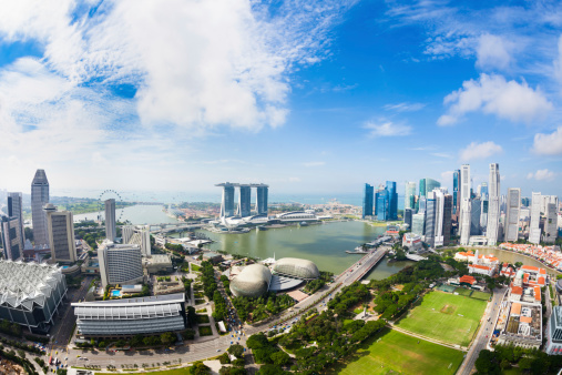 Marina Bay, Singapore - February 20, 2016 : View Of Skyscrapers Of Financial Business District In Singapore.