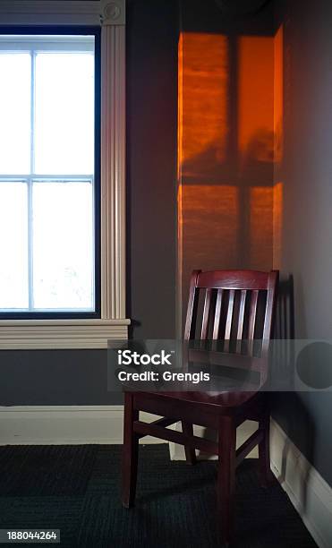 Chair With Sunset Window Glow Stock Photo - Download Image Now - Chair, Finishing, Glowing