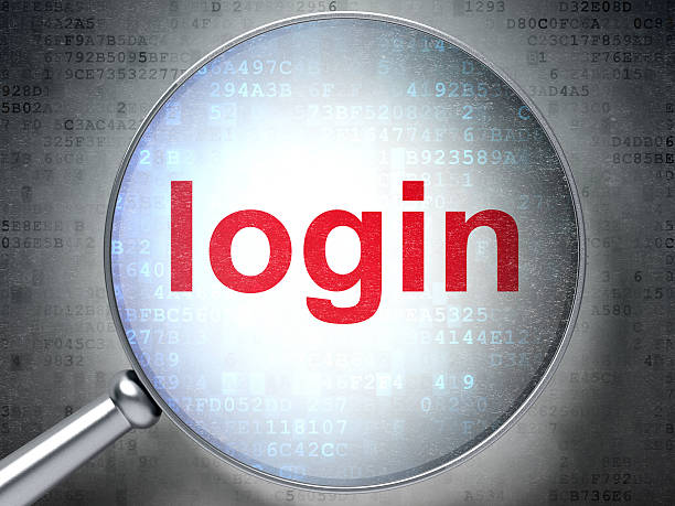 istock Magnifying optical glass with words login on digital background 188044885